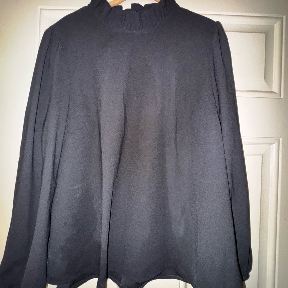 J. Crew Black Ruffle Neck Blouse